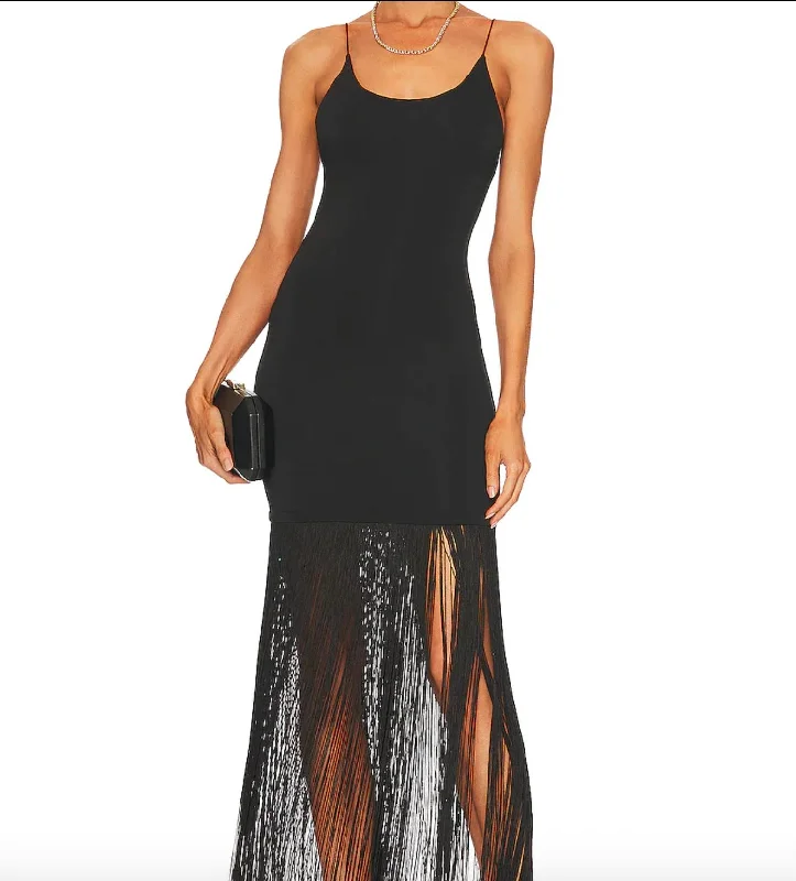 Steph Scoop Neck Fringe Dress in Black