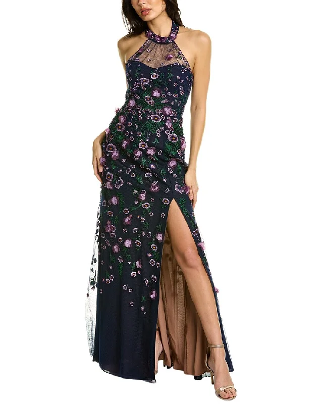 Marchesa Notte Floral Embroidered Gown