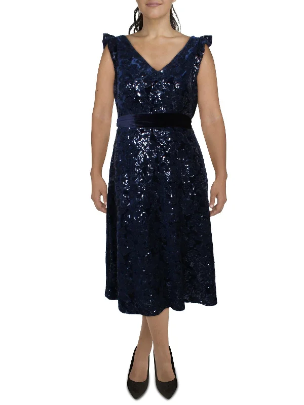 Womens Velvet Sequined Cocktail and Party Dress