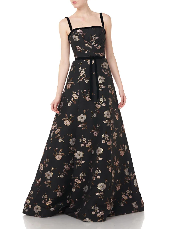 Womens Floral Metallic Evening Dress