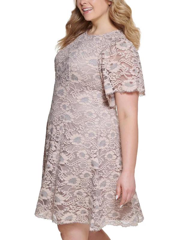 Plus Womens Lace Knee-Length Fit & Flare Dress