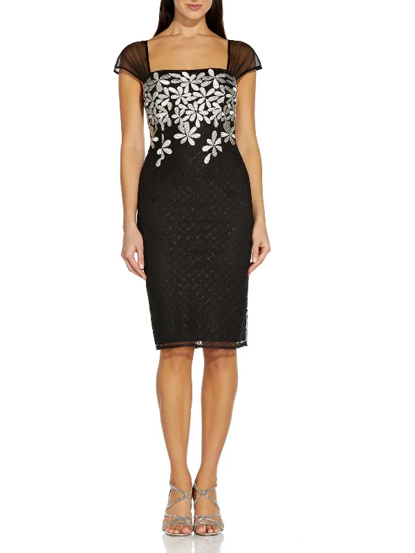 Womens Embroidered Floral Cocktail and Party Dress