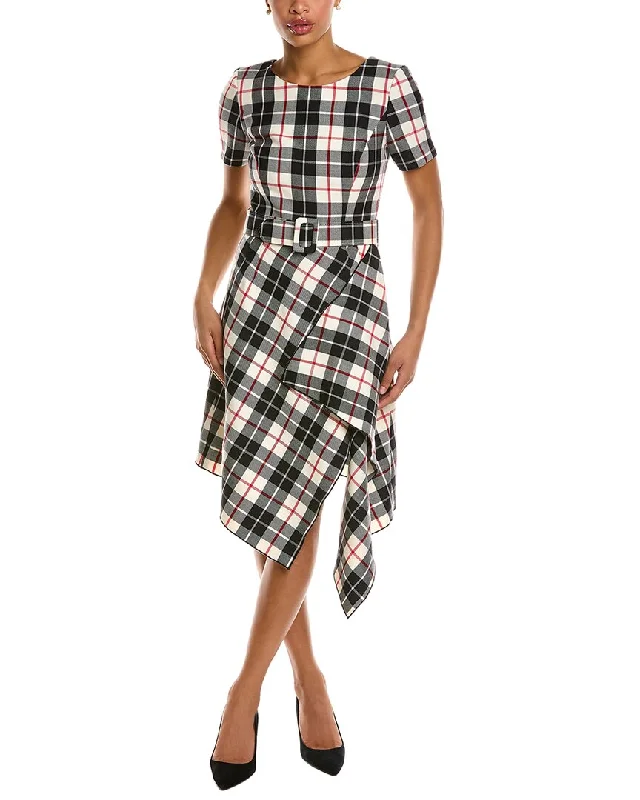 Oscar de la Renta Plaid A-Line Silk-Lined Wool Dress