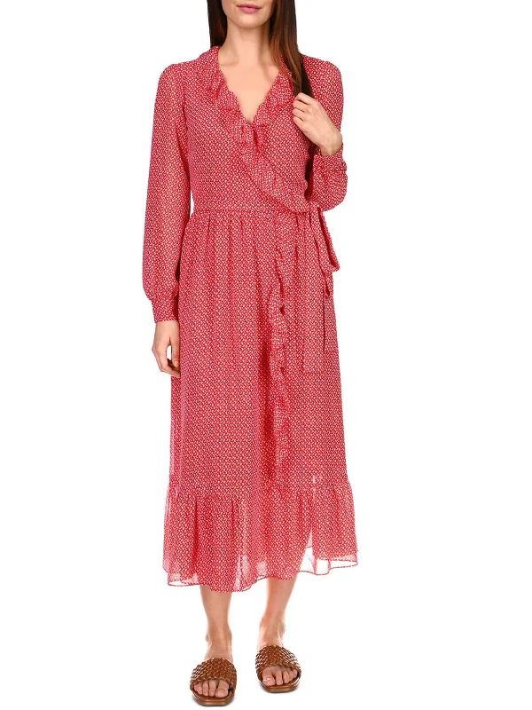 Womens Floral Long Wrap Dress