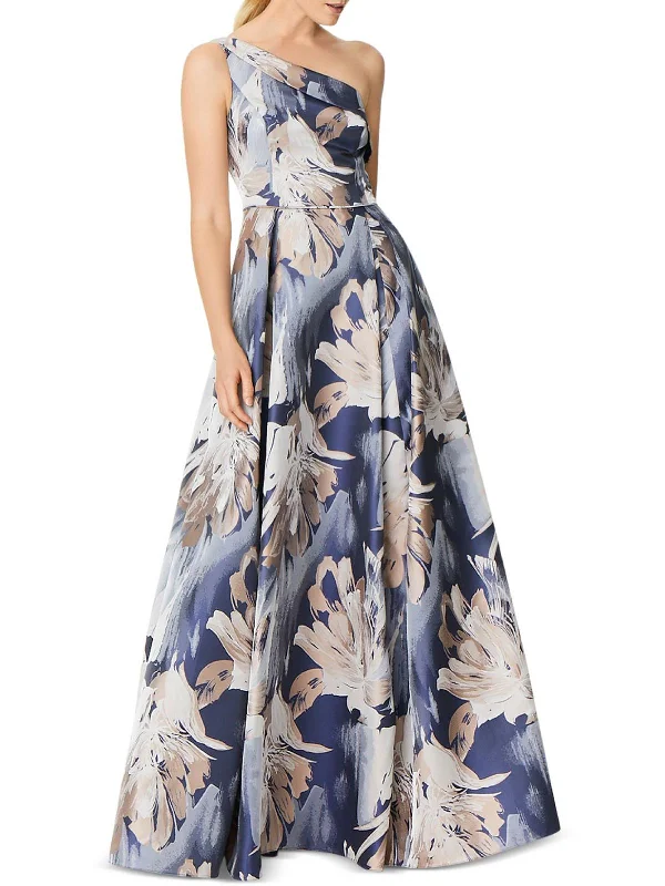 Womens Floral One Shoulder Evening Dress