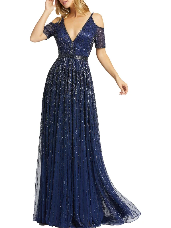 Womens Embellished Cold Shoulder Evening Dress