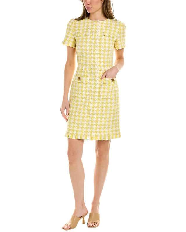 Oscar de la Renta Gingham Tweed Silk-Lined Wool-Blend Sheath Dress