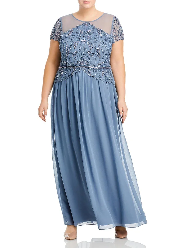 Plus Womens Beaded Maxi Evening Dress