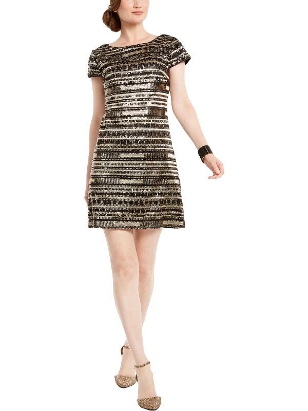 Womens Sequined Cap Sleeve Cocktail Dress