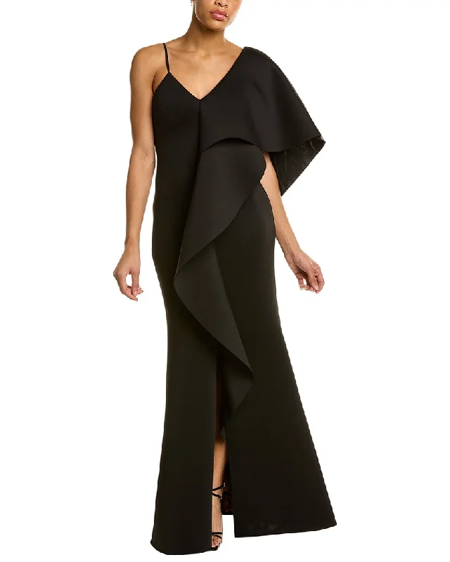 Badgley Mischka Scuba Ruffle Gown