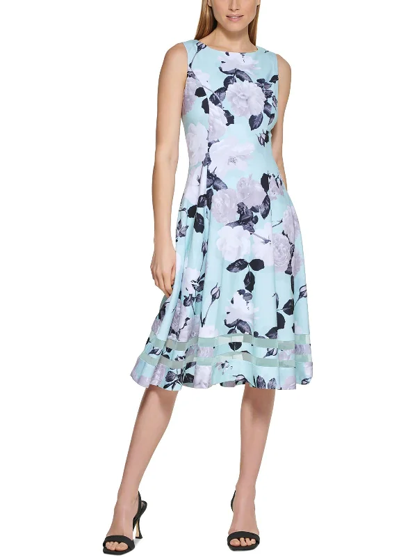 Womens Floral Sleeveless Midi Dress