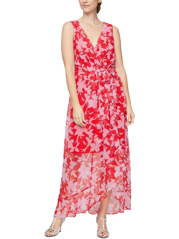 Womens Floral Faux Wrap Maxi Dress