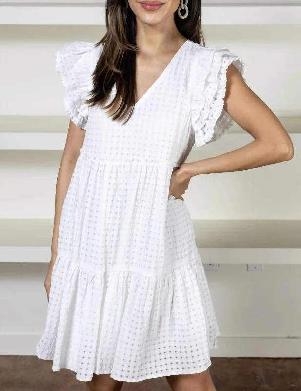 Flutter Sleeve Stripe Pattern Dress in White