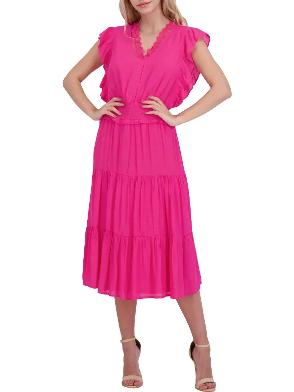 Womens Ruched Flutter Sleeve Maxi Dress