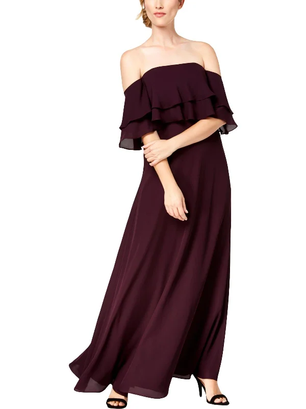 Womens Off-The-Shoulder Flounce Maxi Dress