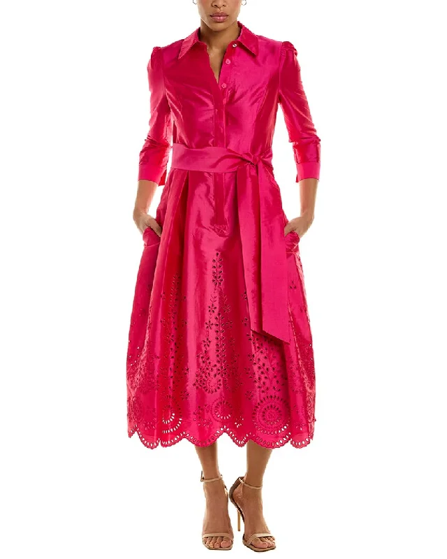 Teri Jon by Rickie Freeman Taffeta Eyelet A-Line Dress