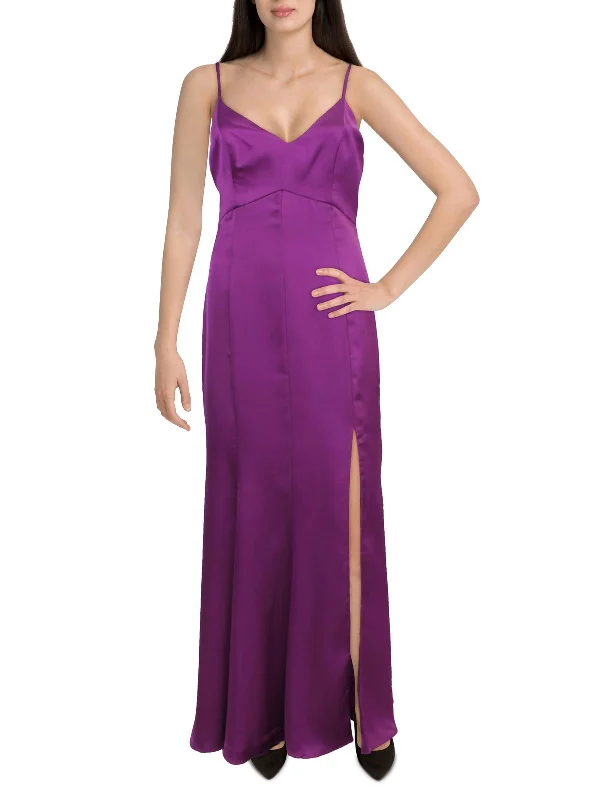 Belleau Womens Satin V-Neck Evening Dress