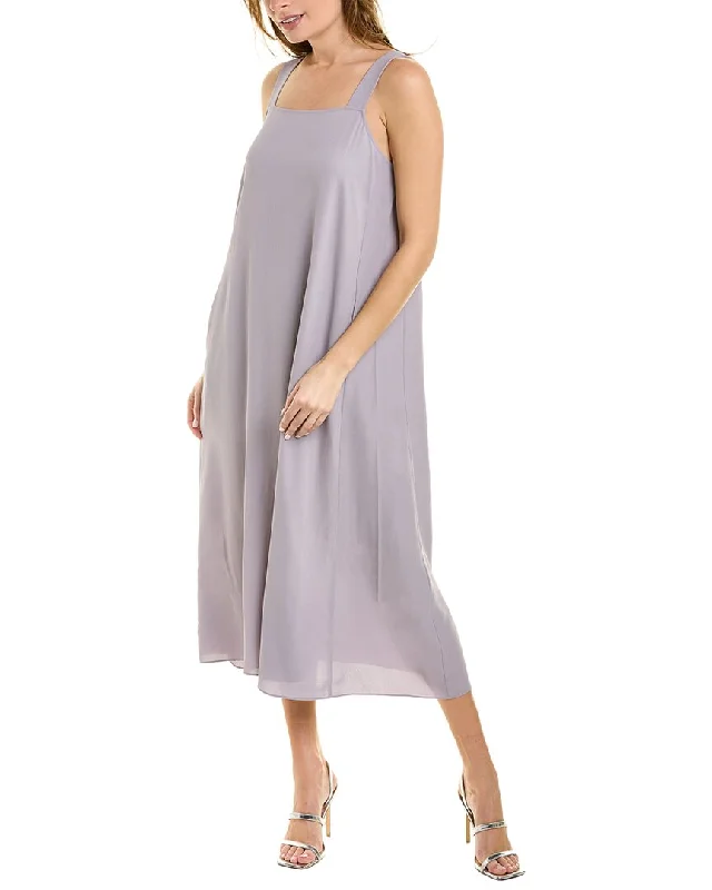 EILEEN FISHER Square Neck Silk Midi Dress