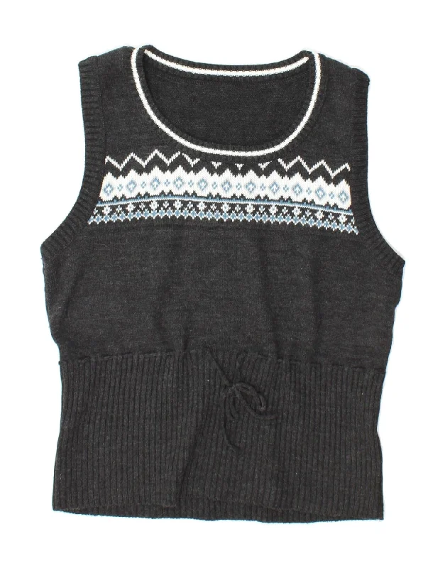 VINTAGE Womens Vest Tank Top UK 18 XL Grey Fair Isle Polyacrylic