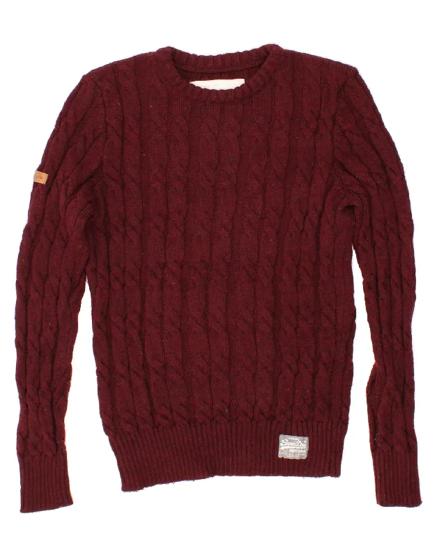 SUPERDRY Womens Boat Neck Jumper Sweater UK 14 Medium Burgundy Acrylic