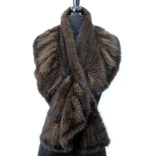 Mink Slip Through Ruffle Muffler-Brown