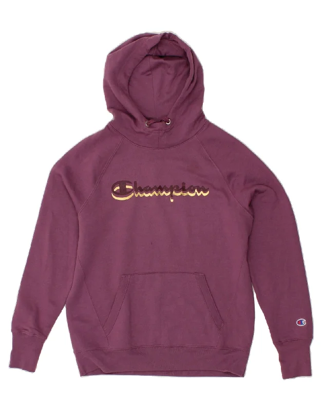 CHAMPION Womens Oversized Graphic Hoodie Jumper UK 10 Small Purple