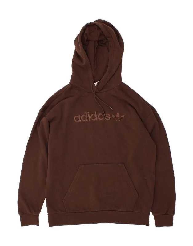 ADIDAS Womens Graphic Hoodie Jumper UK 12 Medium Brown Cotton