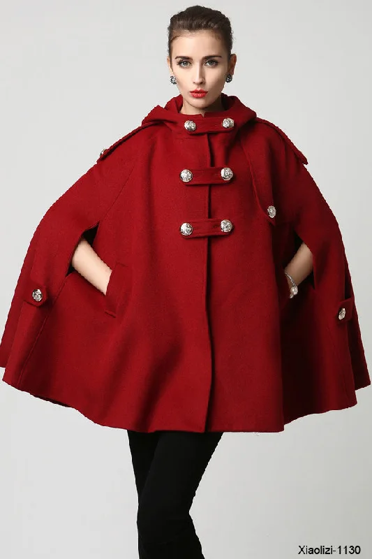 wool cape coat with hood 1130#