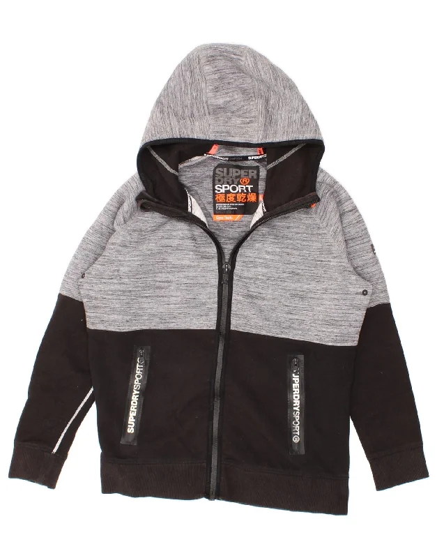 SUPERDRY Womens Graphic Zip Hoodie Sweater UK 20 2XL Grey Colourblock