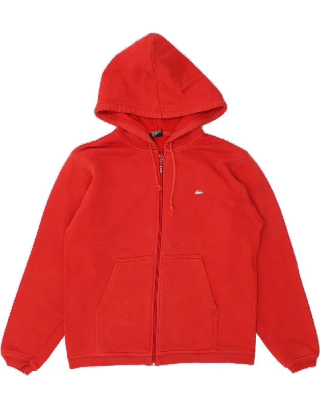 QUIKSILVER Womens Graphic Zip Hoodie Sweater UK 14 Large Red Cotton