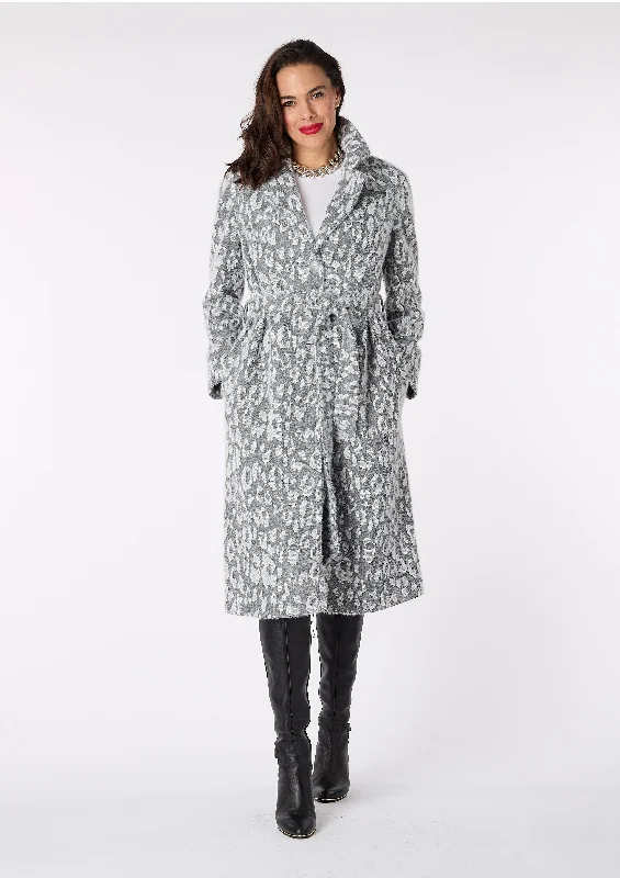 Grace Grey Animal Coat with Tie Belt - size 10