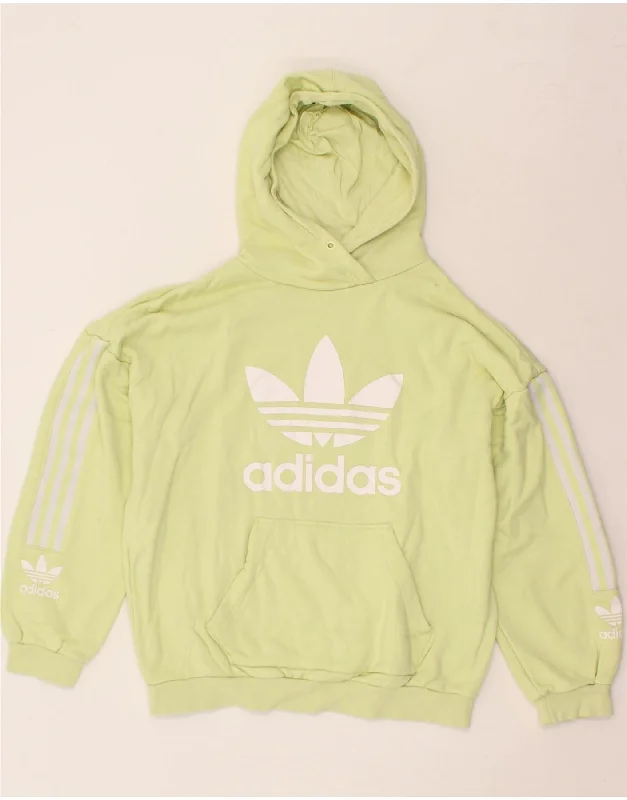 ADIDAS Womens Oversized Graphic Hoodie Jumper UK 14 Large Green Cotton