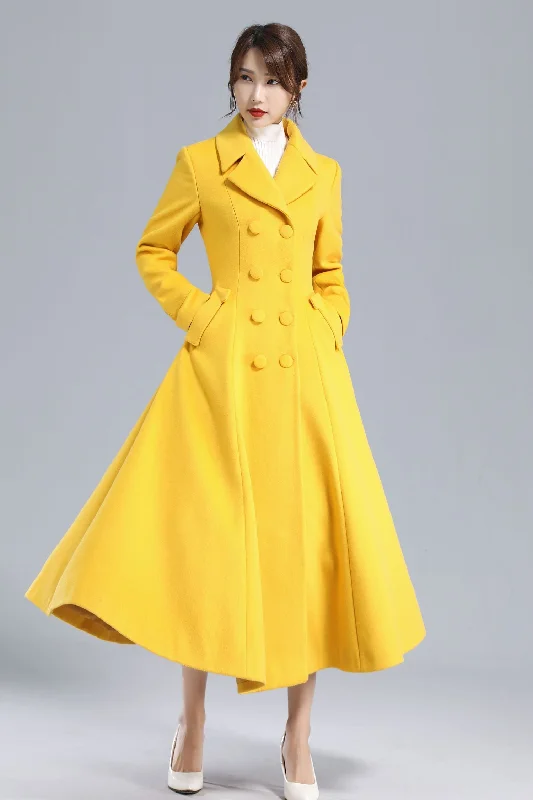 Yellow Winter Long Wool Coat Women 3234