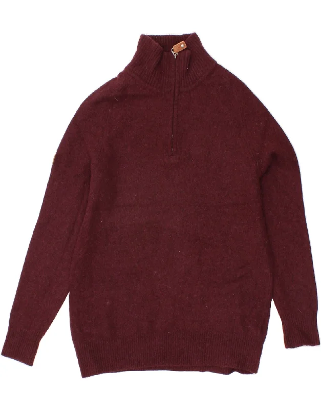 SUPERDRY Womens Zip Neck Jumper Sweater UK 16 Large Burgundy Lambswool