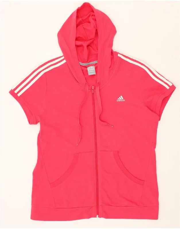 ADIDAS Womens Short Sleeve Zip Hoodie Sweater UK 22 XL Pink Cotton