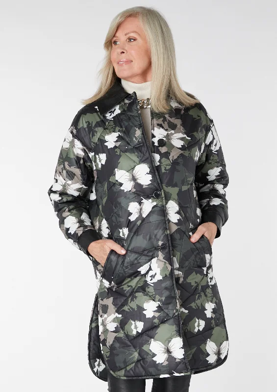 Holly Floral Quilted Coat with Faux Leather Collar - size 8