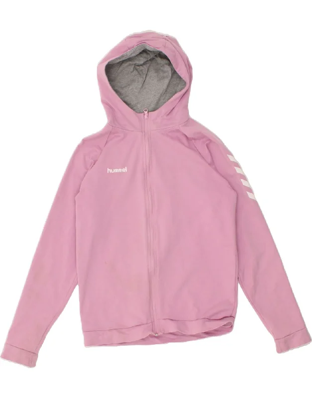 HUMMEL Womens Zip Hoodie Sweater UK 16 Large Pink Cotton