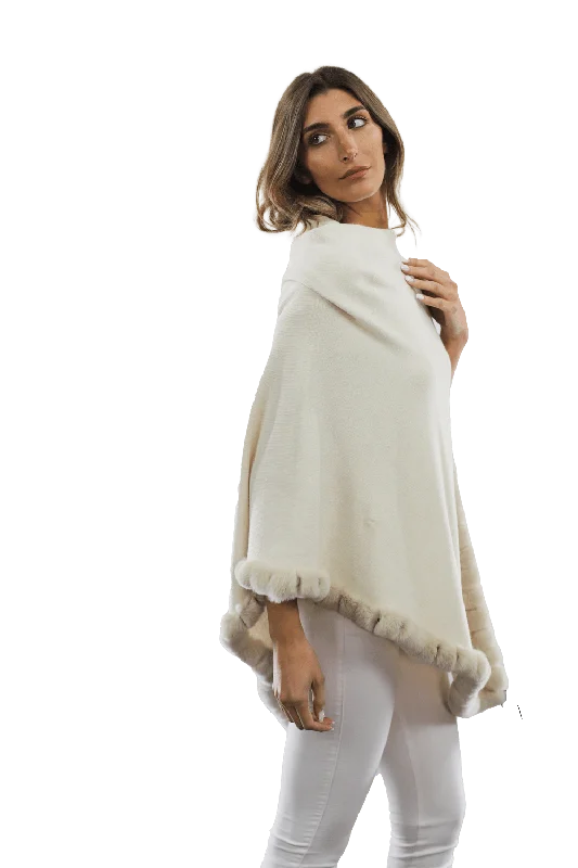 Poncho with Rex Rabbit Trim - Ivory