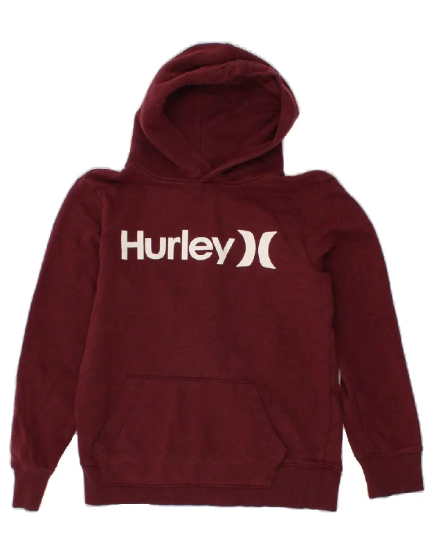 HURLEY Womens Graphic Hoodie Jumper UK 12 Medium Burgundy Cotton