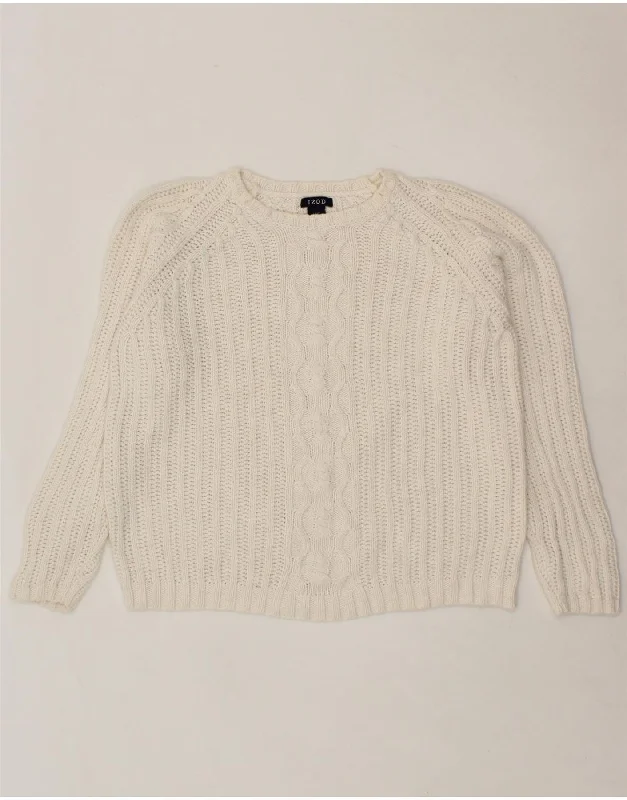 IZOD Womens Crop Boat Neck Jumper Sweater UK 14 Medium Off White Ramie