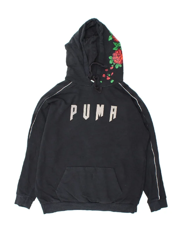 PUMA Womens Oversized Graphic Hoodie Jumper UK 10 Small  Black Floral