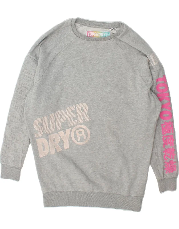 SUPERDRY Womens Tokyo Oversized Sweatshirt Jumper UK 6 XS Grey Colourblock