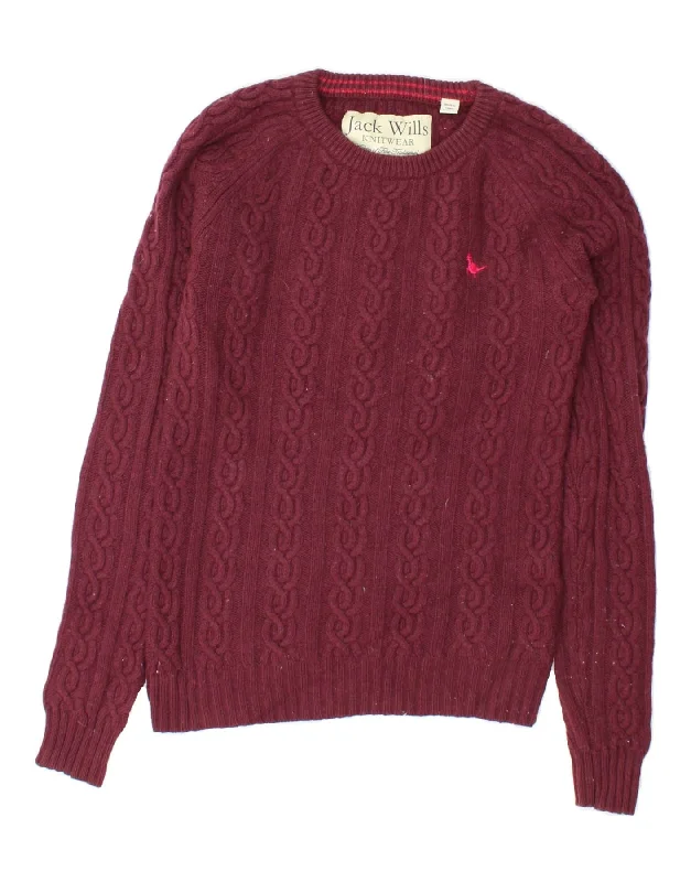 JACK WILLS Womens Crew Neck Jumper Sweater UK 8 Small  Maroon Lambswool