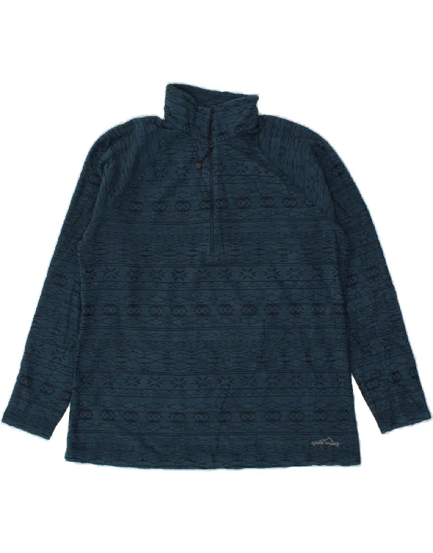 EDDIE BAUER Womens Zip Neck Fleece Jumper UK 18 XL Blue Fair Isle