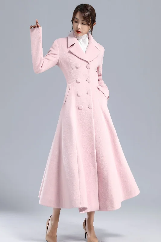 Winter Double Breasted Wool Coat in Pink 3240