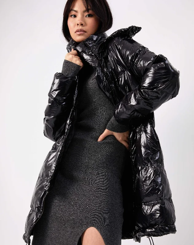 High Shine Puffer Coat in Black | Lola