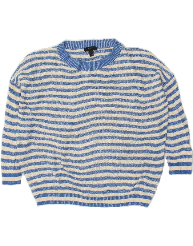 J. CREW Womens Crew Neck Jumper Sweater UK 14 Medium Blue Striped