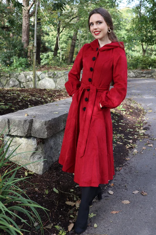 Handmade Wool-Blend Fit & Flare Coat with Hood & Belt 3229