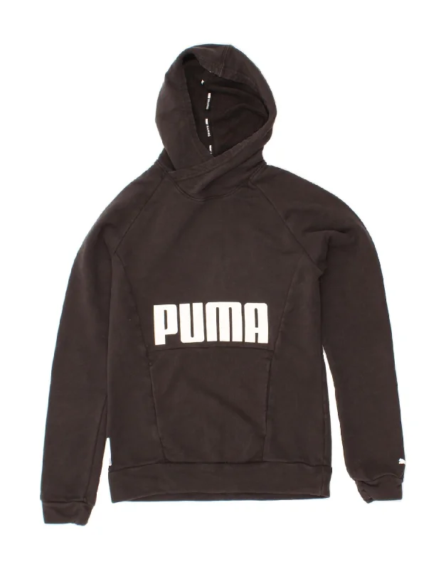 PUMA Womens Graphic Hoodie Jumper UK 12 Medium Black Cotton