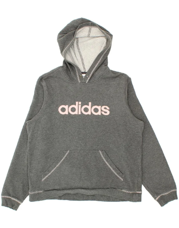 ADIDAS Womens Graphic Hoodie Jumper UK 16 Large Grey Cotton